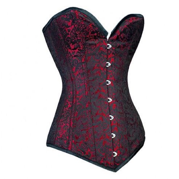 corset queen Other - Red Brocade Overbust Corset fits Waist 24-26”